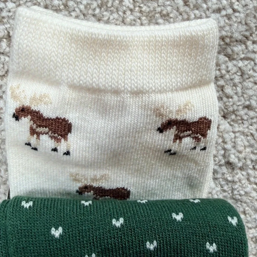 Polo Ralph Lauren Boys 3 Pack Socks Green Reindeer Moose Plaid Size 4-7 NEW